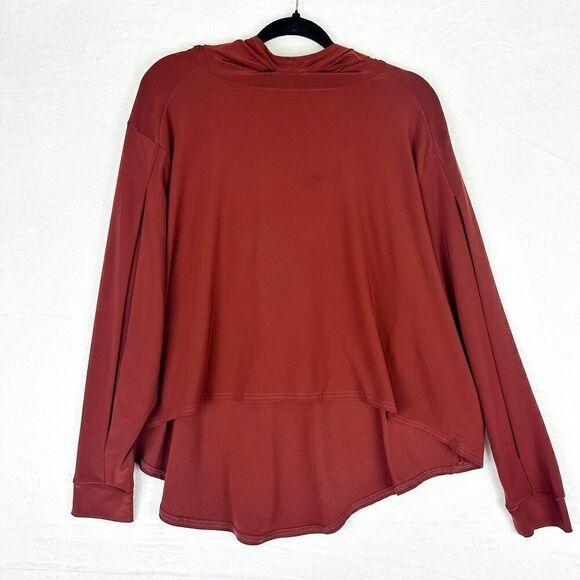 Sympli Hi Low Hooded Long Sleeve Top Size 10 Rust Slinky Stretch Lagenlook - Picture 1 of 6